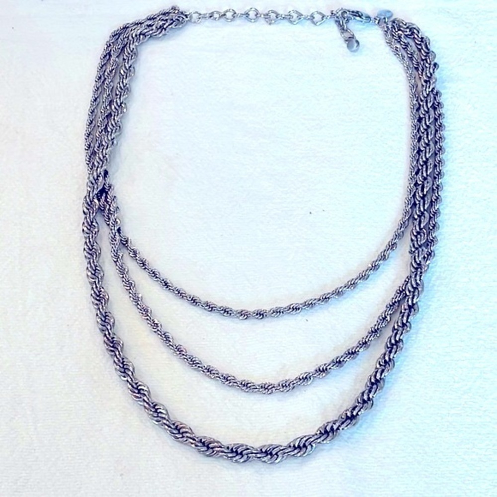 Chicos triple strand graduated size silver tone braided twisted chain